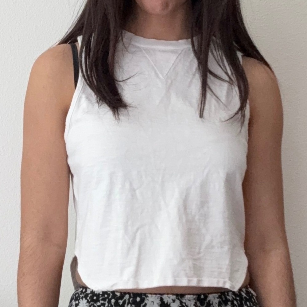 LNA Clothing White Slub Knit Sleeveless Crop Top V-Stitch Crew Neck Medium